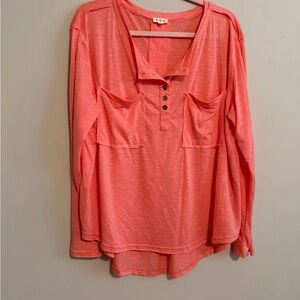 POL Coral pink with Buttons and 2 pockets. Slub shirt. Oversized